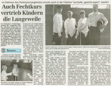 "Auch Fechtkurs vertrieb Kindern die Langeweile"
Presse: Uta Jeroch