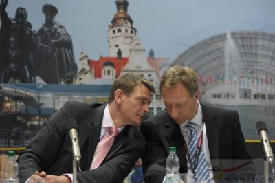 F. Janda (Präsident EFC) & St. Grollmisch (ARTOS) bei der Pressekonferenz zur EM 2010